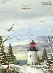 Christmas Card Sailboat going by lighthouse Leanin Tree