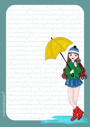Schreibblock Mädchen im Regen A5 Hühnerstall Kreativ