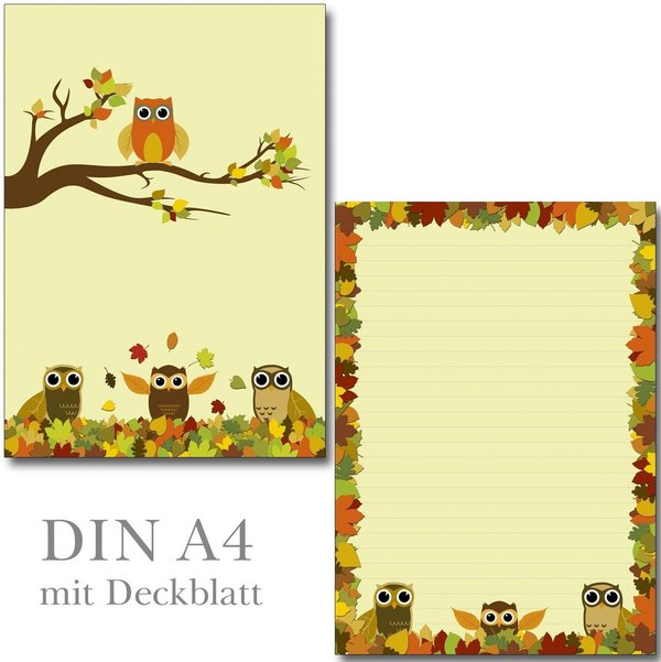 Letter Pad A4 Fall Owls with lines IdeenStadl