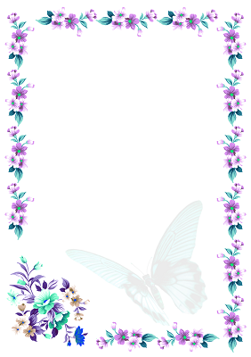Letter Paper Blue Butterfly and violet Flower Border ehre_bern ebay