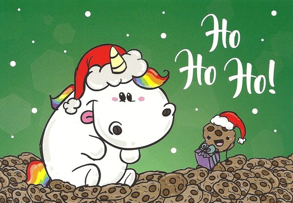 Christmas-Card Ho Ho  Ho Pummel Einhorn