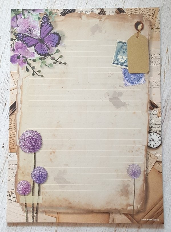 Letter Pad A4 Purple Flowers Meerleuks 50 Papers