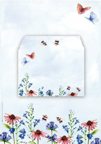 Briefpapier Set Blumen und Schmetterlinge Floris A4