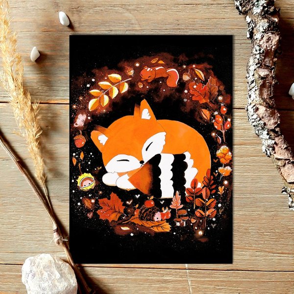Postcard Autumn Fox Tiny Tami